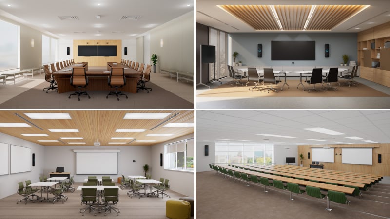 Nureva HDX series shown in a variety of corporate and education spaces