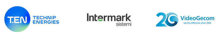 Logos for Technip Energies, Intermark Sistemi and VideoGecom.