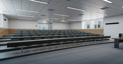 Tiered lecture hall using an HDL410 system, which features unified coverage map