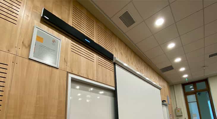 Closeup of the HDL300 system in a hybrid classroom