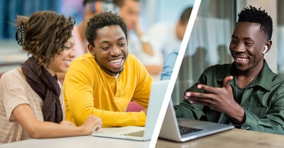 Two in-person students and one remote student connect in a HyFlex classroom