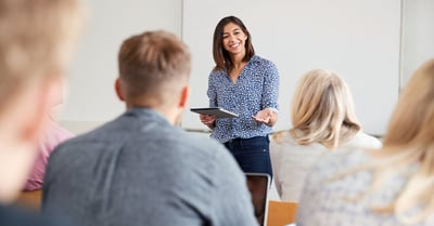 Instructor teaching in a hybrid postsecondary classroom