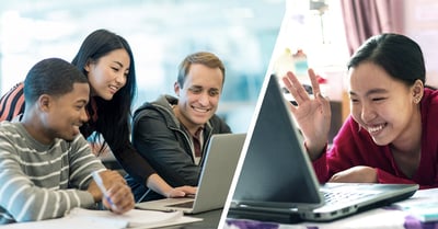 Remote and in-person students in a hybrid learning class work together