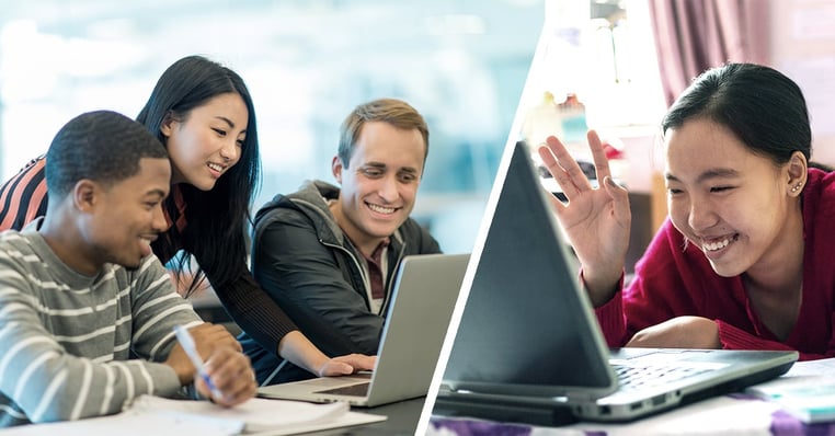 Remote and in-person students in a hybrid learning class work together