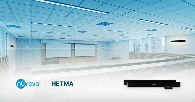 Nureva sponsors HETMA as Annual Platinum Partner: Nureva HDL410 audio conferencing system shown in a higher education classroom