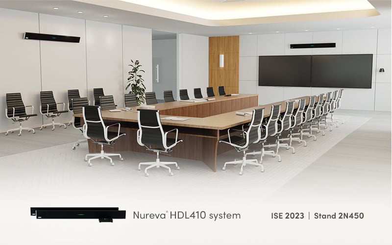 Nureva HDL410 audio system shown in a large boardroom