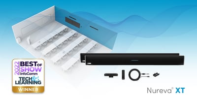 Nureva XT shown with a Dual HDL300 system in a large higher education classroom