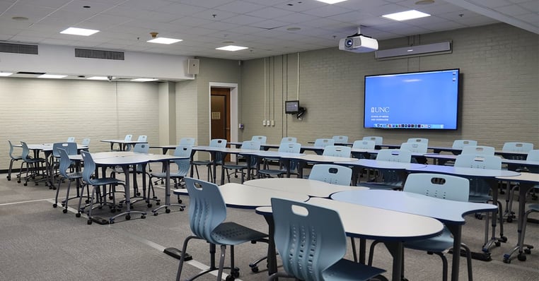 Nureva audio in classroom in University of North Carolina's Carroll Hall Building