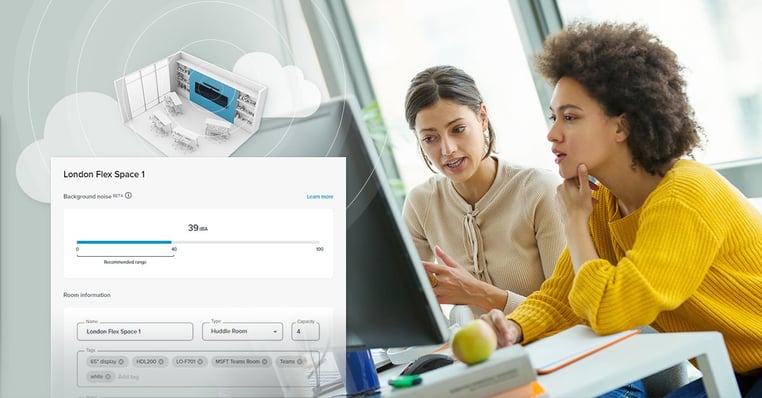 Two IT professionals monitor room noise in Nureva Console