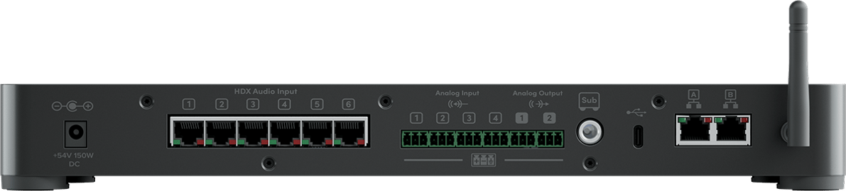 Nureva HDX system hub showing back panel connections