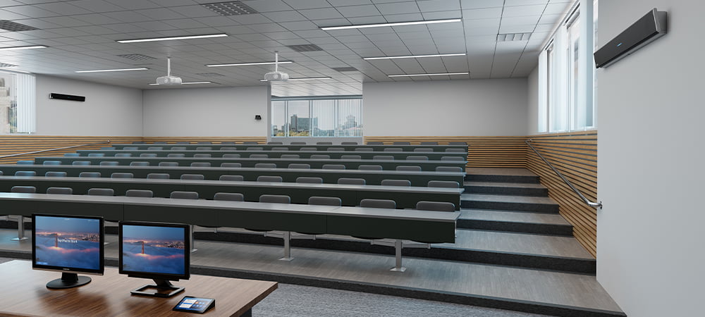 Tiered lecture hall featuring the Nureva HDL410 system