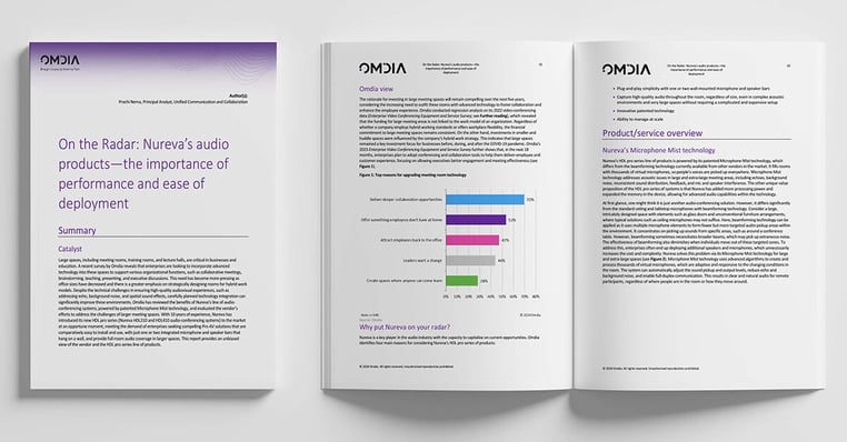 The front cover and an inside page spread of the Omdia report.