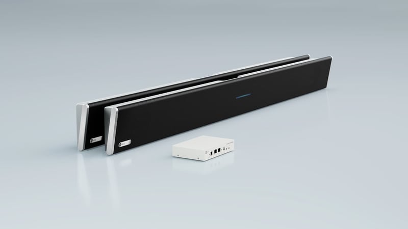 Nureva Dual HDL300 system with two microphone bars and a connect module.