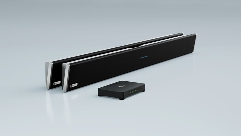 Nureva HDL410 system with two microphone bars and a connect module.