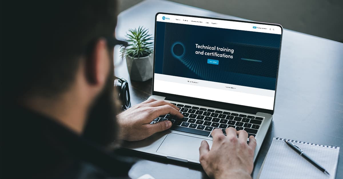 Person on a laptop viewing the Nureva technical training and certifications page.