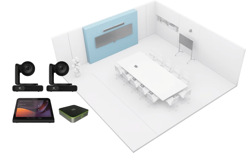 AudioCodes conference room hardware including cameras, controller and compute unit for AV deployments