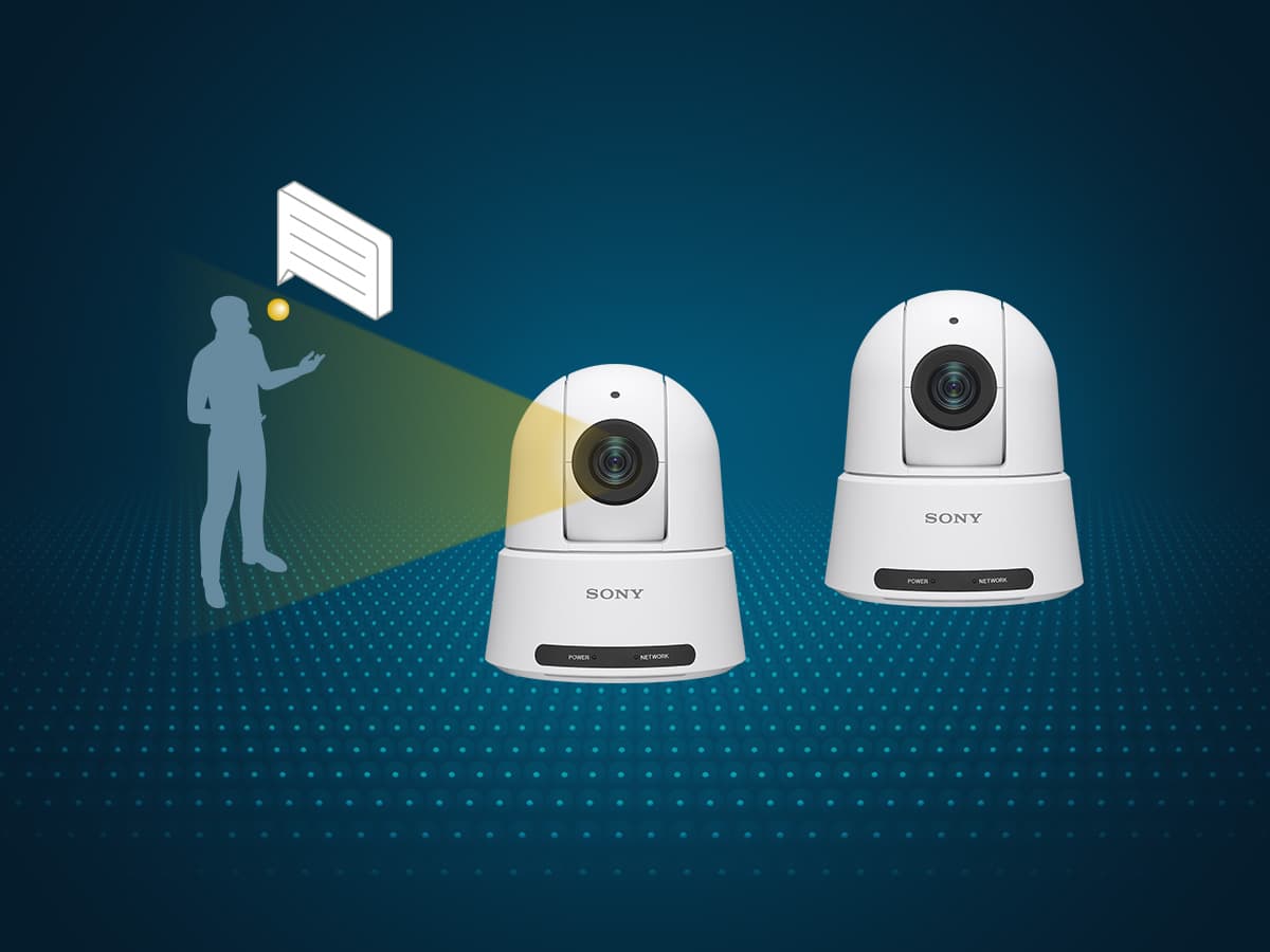 Sony conference camera automatically framing and tracking active speaker during a meeting