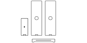 Line drawing of the Nureva HDX system with two audio bars, microphone pod and a system hub for large meeting spaces.