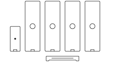 Line drawing of the Nureva HDX system with four audio bars, microphone pod and a system hub for large meeting spaces.
