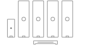 Line drawing of the Nureva HDX system with four audio bars, microphone pod and a system hub for large meeting spaces.