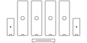 Line drawing of the Nureva HDX system with four audio bars, two microphone pods and a system hub for large meeting spaces.