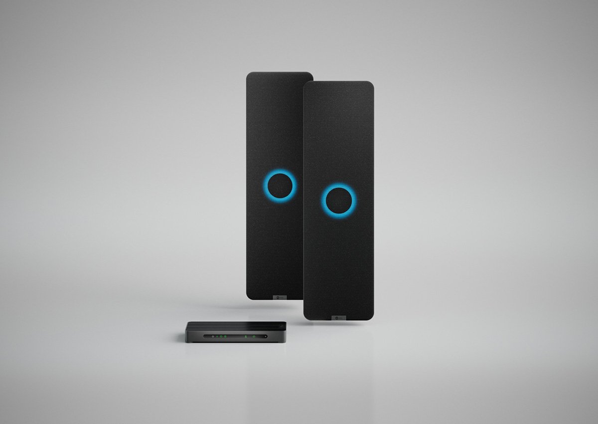 Nureva HDX system with two black audio bars and a system hub for large meeting spaces.