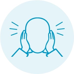 Warning icon of a person covering their ears, indicating loud audio during HDX system hub calibration. Warning icon of a person covering their ears, indicating loud audio during HDX system hub calibration.