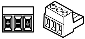 Diagram of a Euroblock (Phoenix) connector showing positive, negative, and ground terminals.