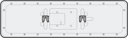 Rear view of the Nureva HDX audio bar in horizontal orientation showing the mounting bracket placement. Rear view of the Nureva HDX audio bar in horizontal orientation showing the mounting bracket placement.