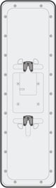 Rear view of the Nureva HDX audio bar in vertical orientation showing the mounting bracket placement. Rear view of the Nureva HDX audio bar in vertical orientation showing the mounting bracket placement.