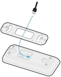 Step 5 of ceiling installation: attaching the microphone pod to the ethernet cable.