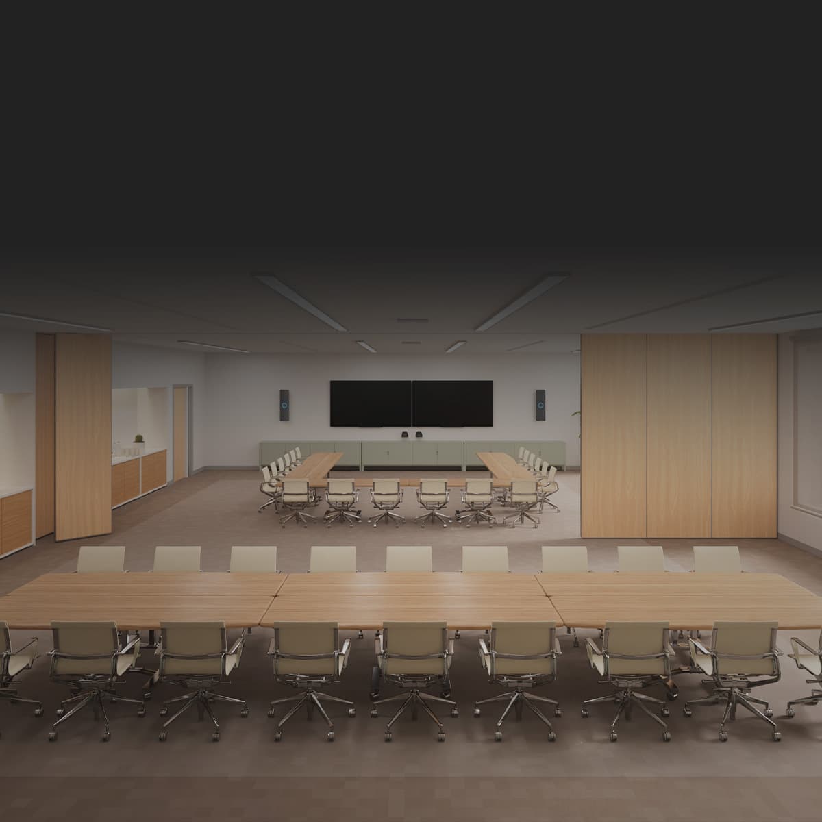 Nureva HDX audio system installed in a large divisible meeting room with movable partitions.