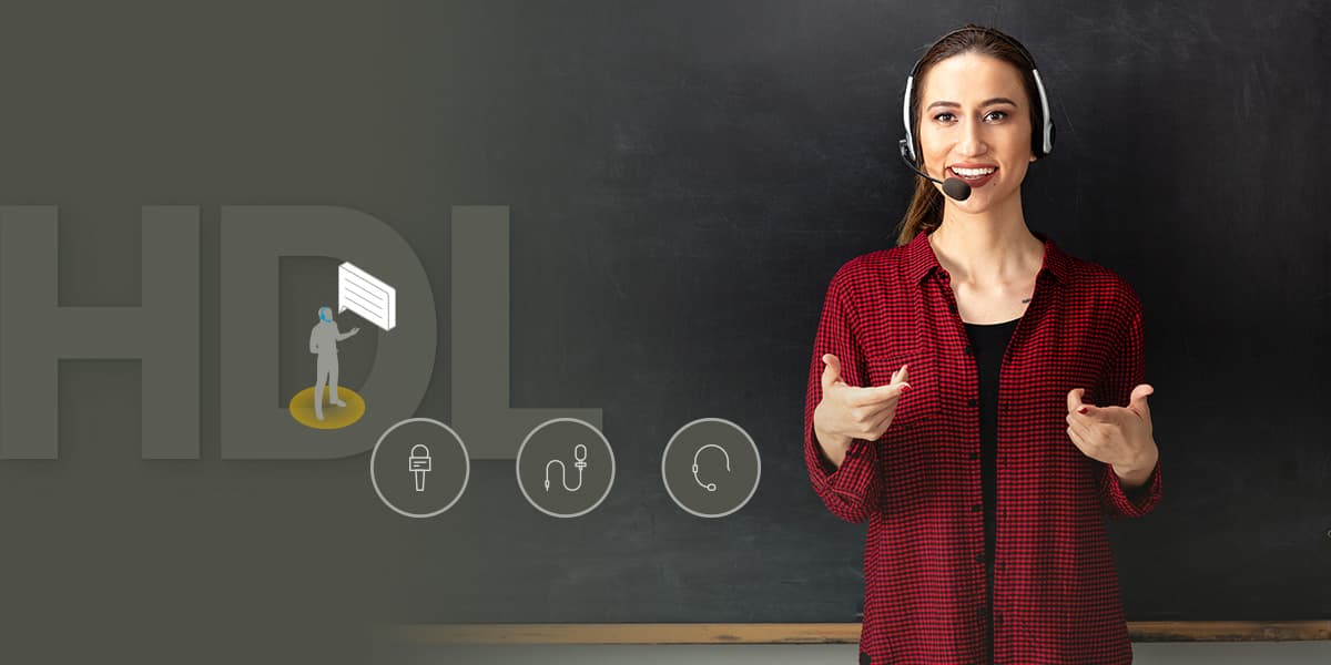 Nureva HDL series adaptive voice amplification technology for classrooms and meeting spaces, featuring microphone mist and audio icons to illustrate enhanced speech clarity and sound coverage.