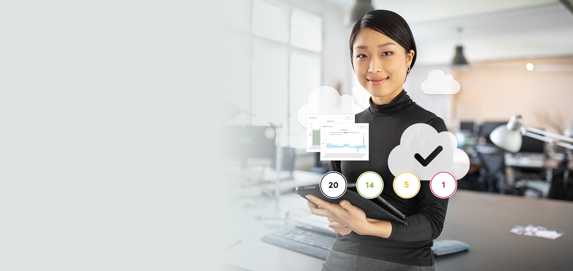 Nureva Console software dashboard with cloud-based device management and performance analytics, enabling remote monitoring and proactive audio system maintenance for collaboration spaces.