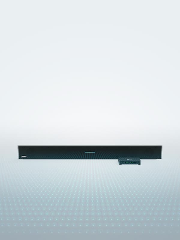 Nureva HDL310 audio conferencing system with Microphone Mist technology and connect module, delivering advanced virtual microphone coverage for large meeting and collaboration spaces