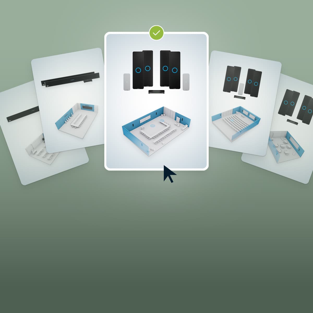 Nureva product selector showing HDX configurations for different room layouts